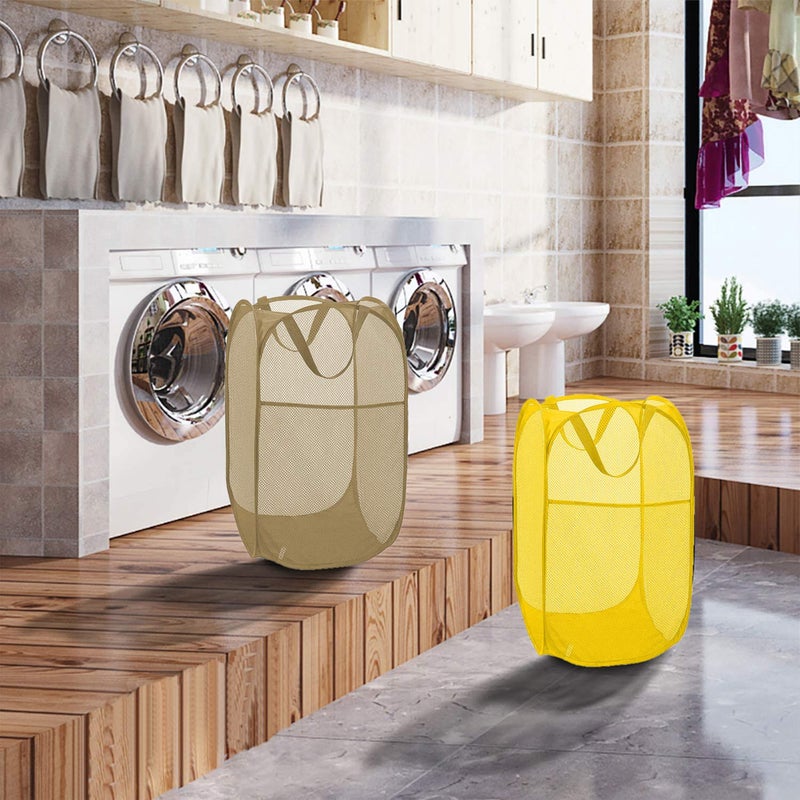 Buenod Mesh Popup Laundry Hamper, Foldable Laundry Basket Clothes Hamper for Home, Apartment, College Dorm or Travel, Collapsible for Storage, Beige - Image 5